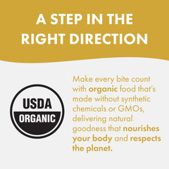 Packaging shows Non-GMO, Gluten Free, Soy Free and USDA Organic labels