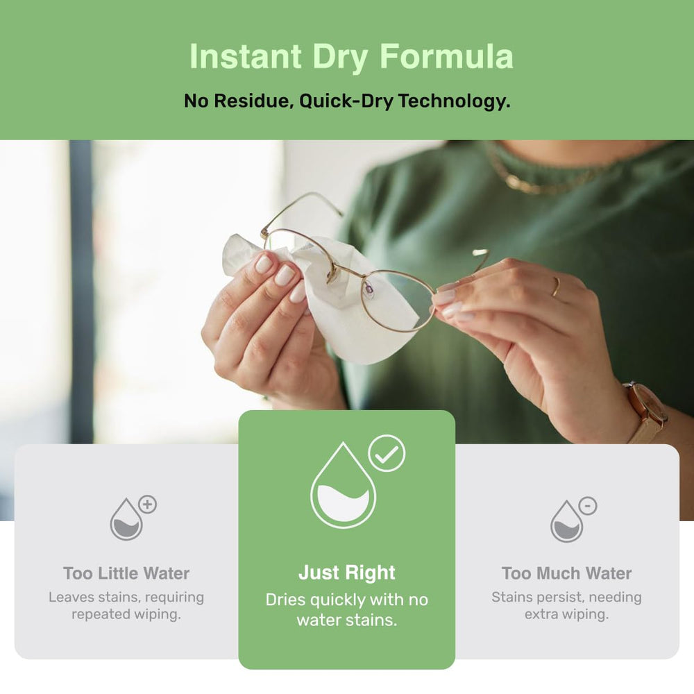 Wipe cleaning eyeglasses to demonstrate streak-free results