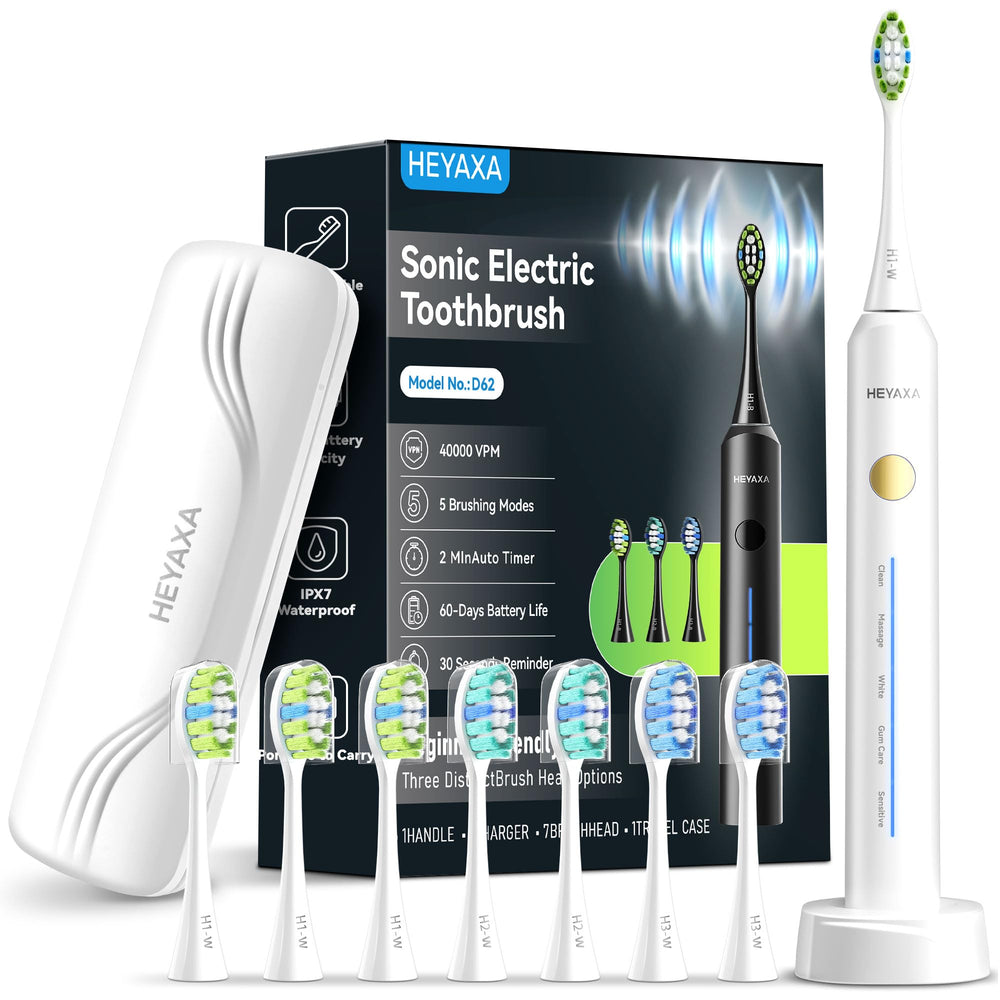 Front view of a white sonic electric toothbrush with 40,000 VPM cleaning power.