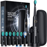 Black sonic electric toothbrush for adults with 8 DuPont brush heads