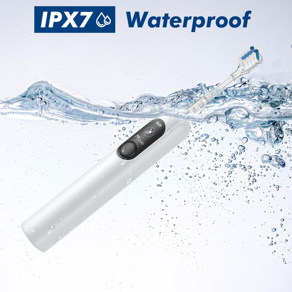 IPX7 waterproof design of the white Sonic Electric Toothbrush