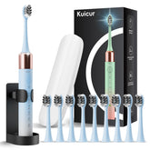 Blue and white sonic electric toothbrush front view