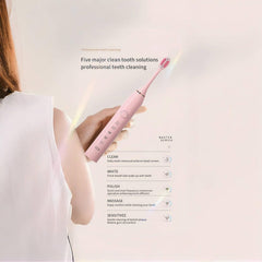 Pink sonic electric toothbrush side view