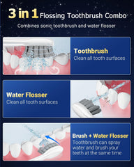 Sonic flossing toothbrush with water flosser