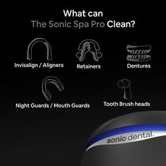 Ultrasonic cleaner cleaning dentures, braces and mouth guards with UV light