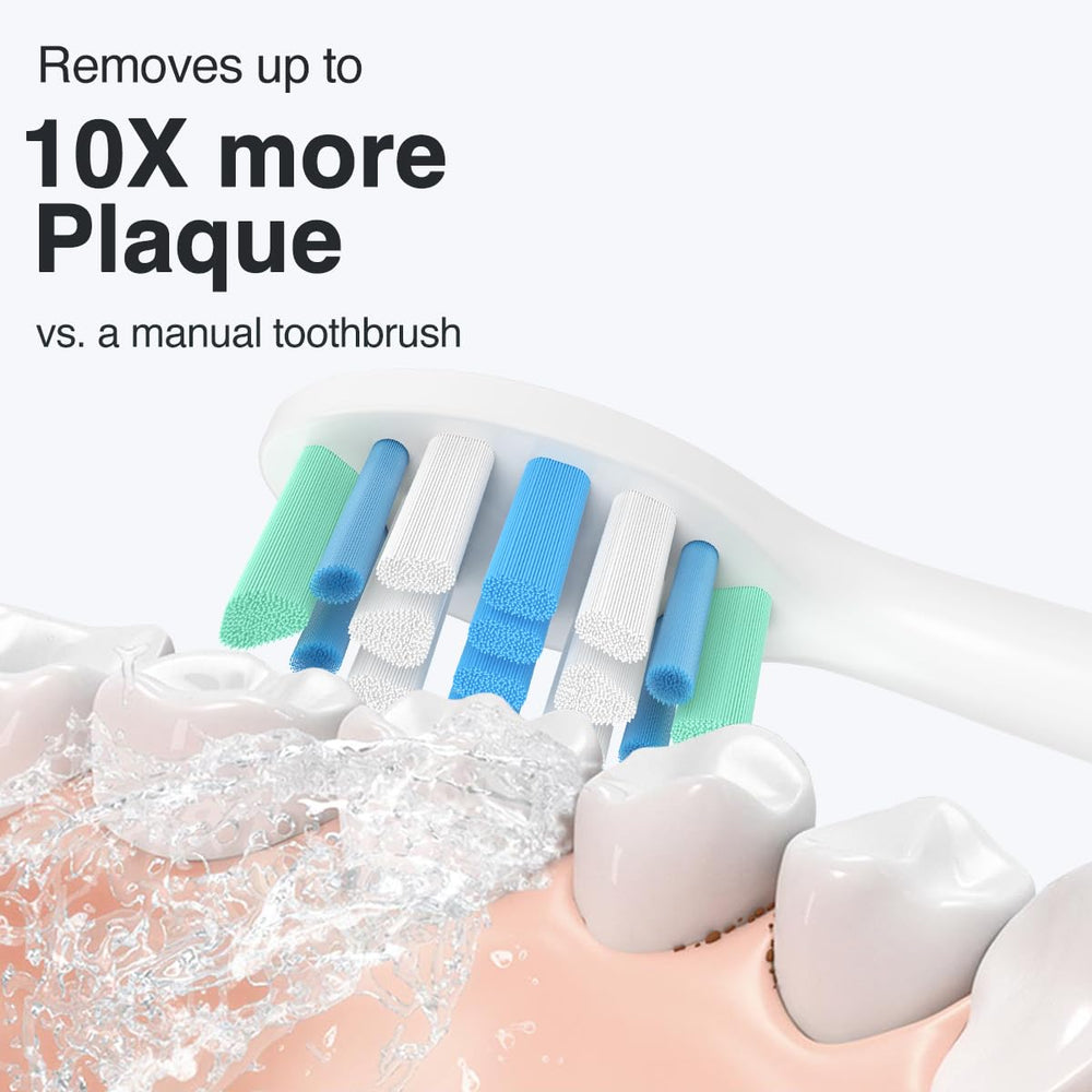 Six-pack Sonicare head set neatly arranged