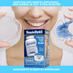 Night guard and aligner being cleaned with SonicBrite powder