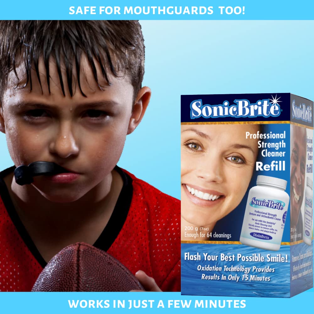 Retainer being cleaned with SonicBrite powder