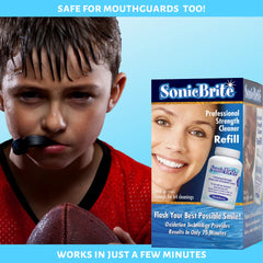 Retainer being cleaned with SonicBrite powder
