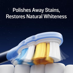 Bristles buffing away surface stains on teeth