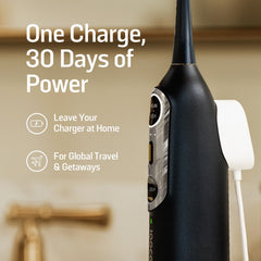 Product on counter highlighting 80-second water flossing cycle