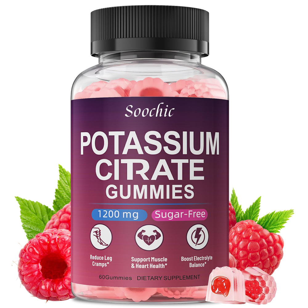 Soochic Potassium Citrate Gummies raspberry flavor bottle label
