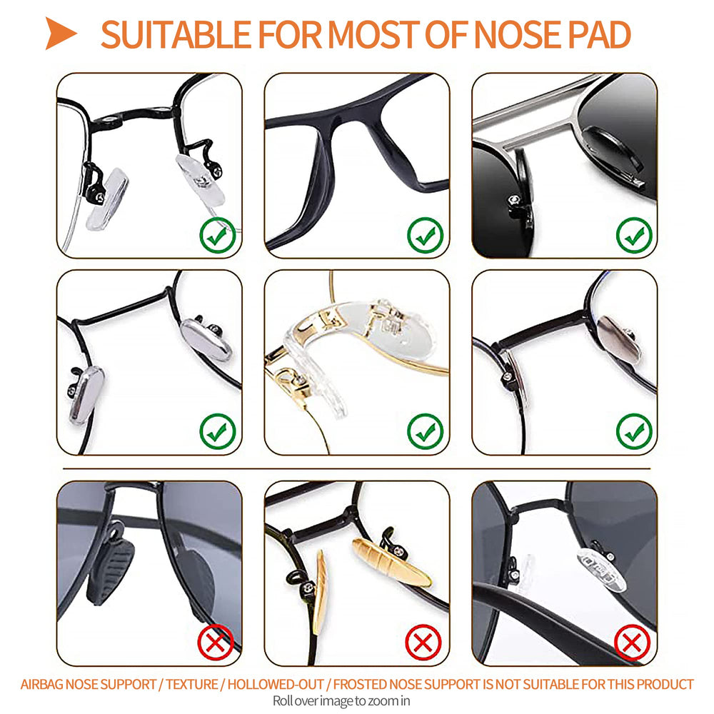 Nose pads suitable for plastic and metal eyewear frames