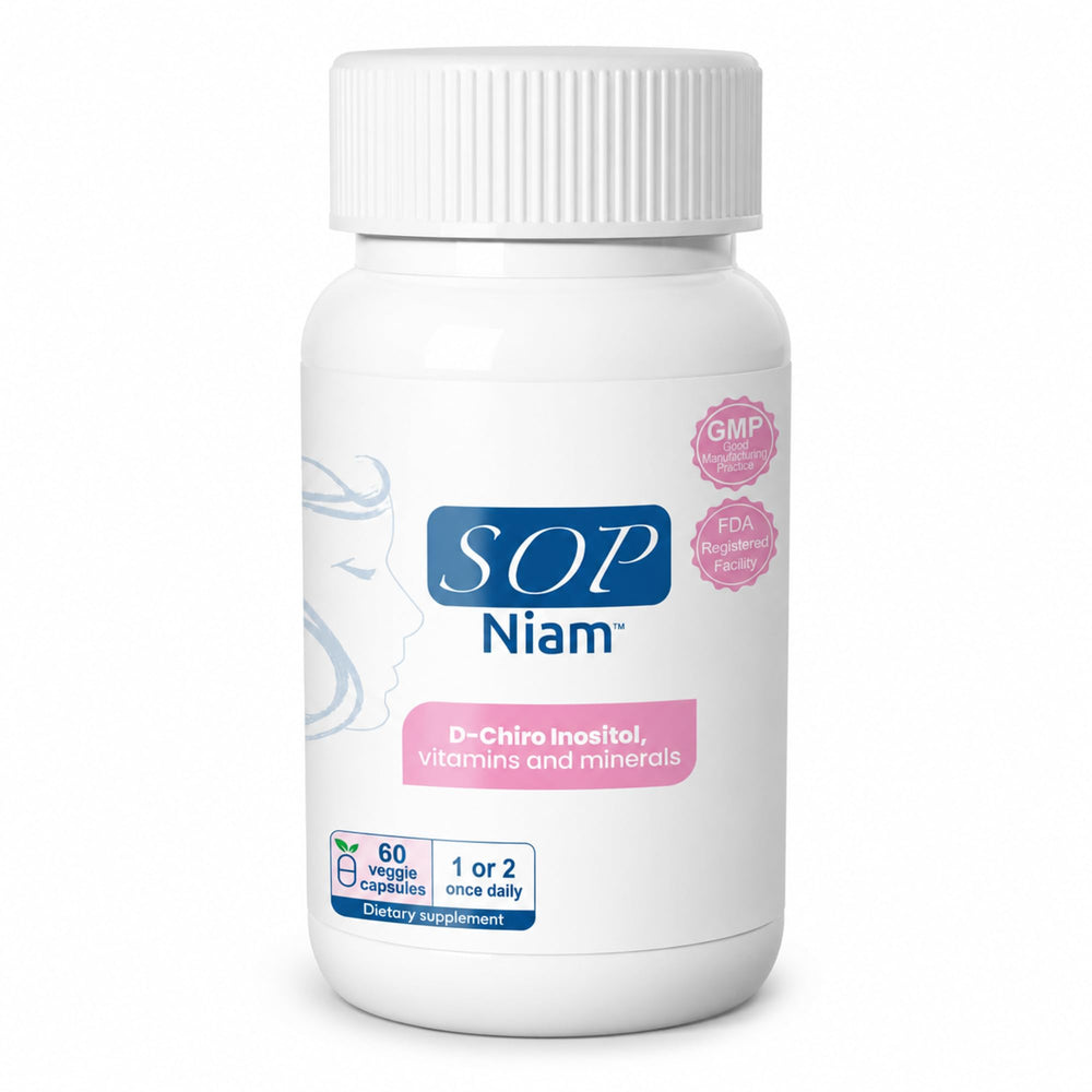 SOP NIAM front packaging showing bottle and label for clear product ID and benefit