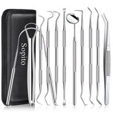 Sopito 11-piece stainless steel dental tools set with mirror, probe, and scraper