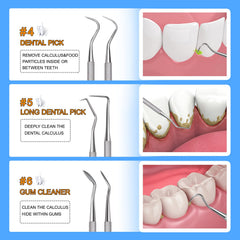 Sopito 11pcs dental tools being used for cleaning around teeth and gums