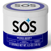 Sos hydration stick-pack poured into glass for rapid hydration on the go.