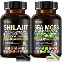 Two bottles of SoundHealth Wild Organic Irish Sea Moss & Shilajit, 60 capsules each
