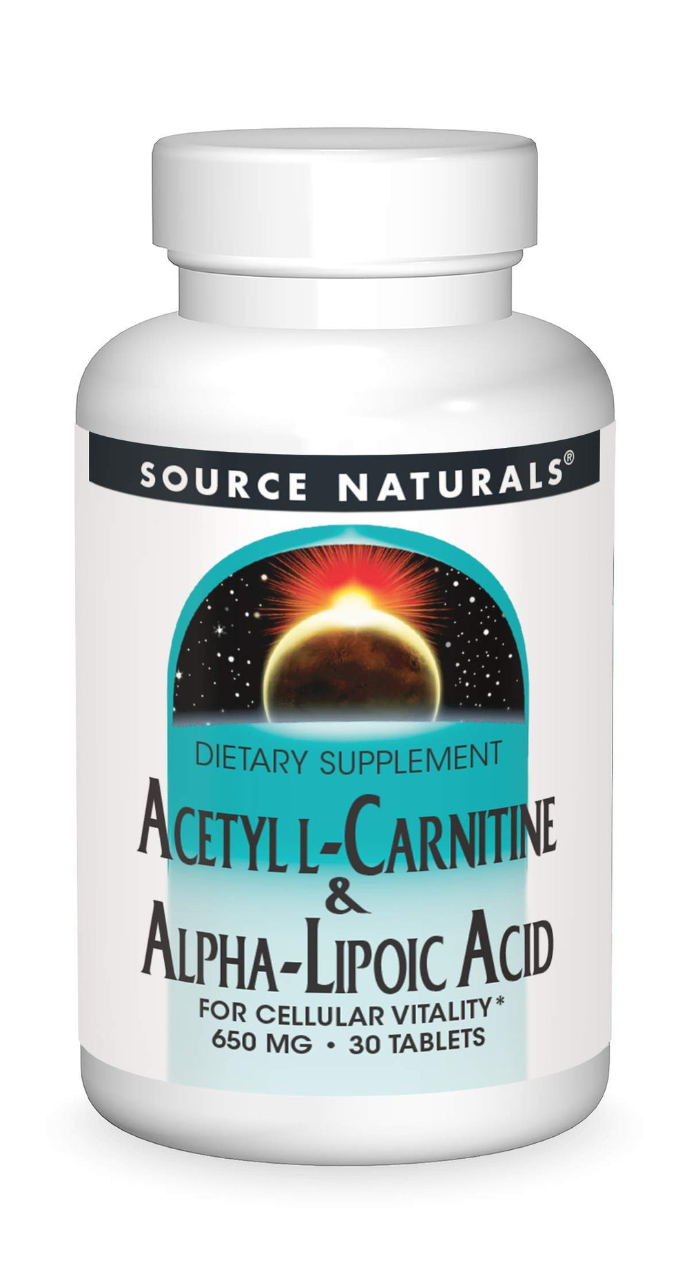Bottle of Source Naturals Acetyl L-Carnitine & Alpha-Lipoic Acid 650mg - 30 tablets