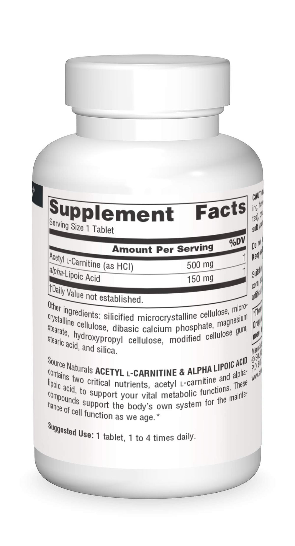 Nutrition label artwork for the supplement