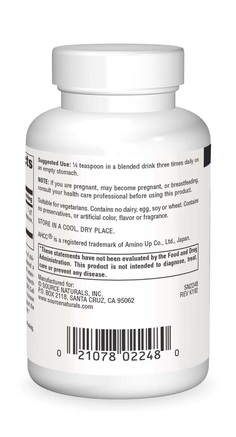 Source Naturals AHCC powder 1 oz bottle and label