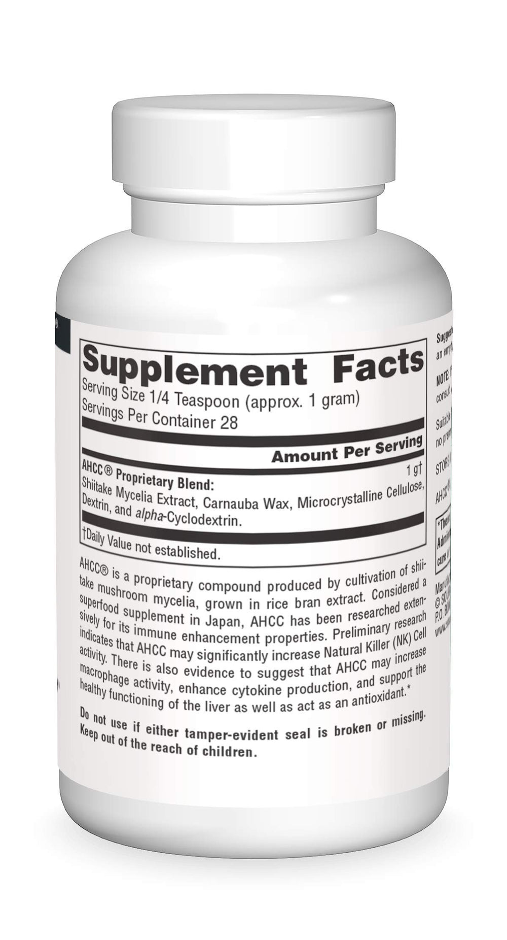 Close-up of AHCC powder label