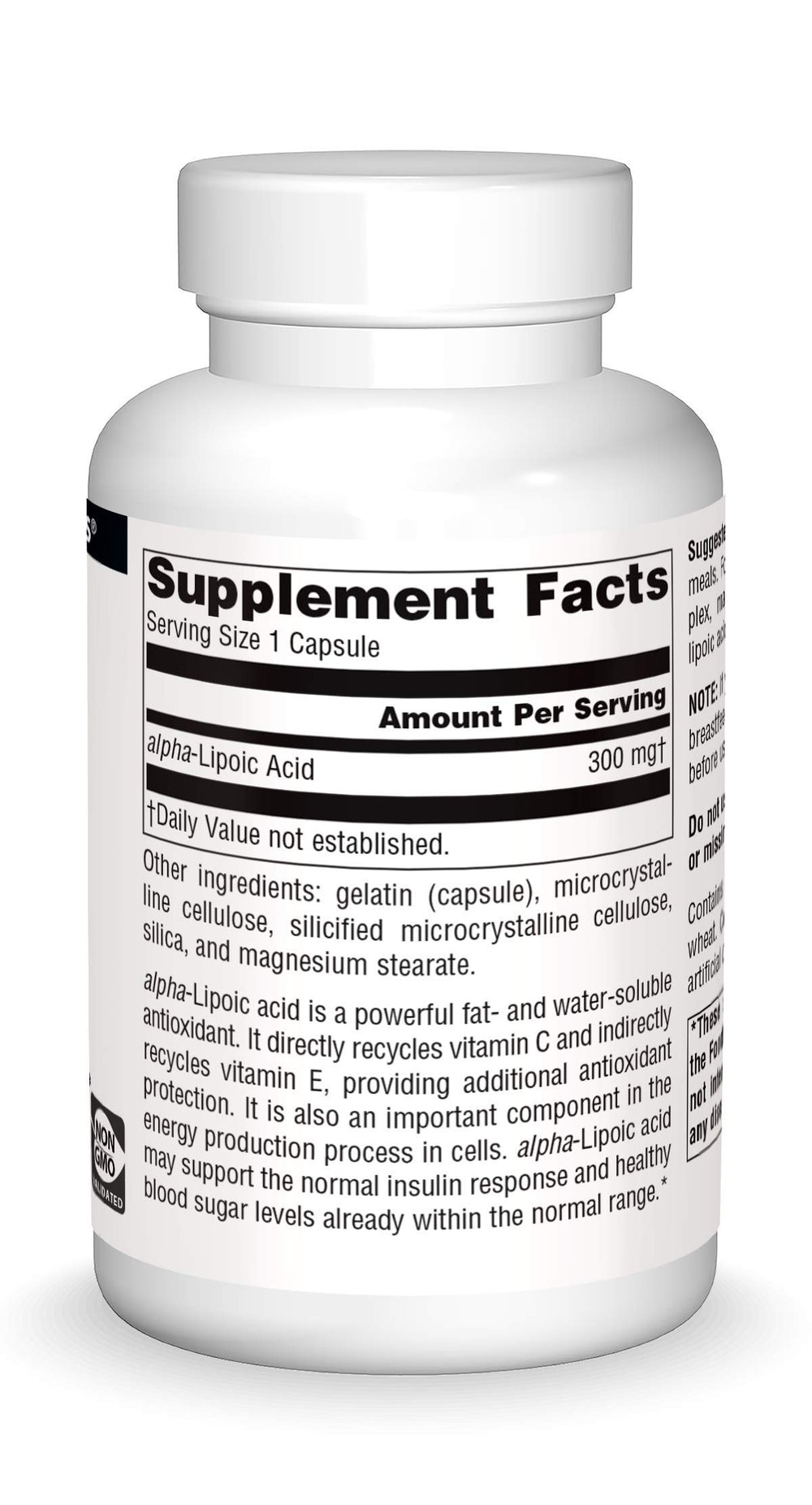 Bottle of Source Naturals Alpha Lipoic Acid 300 mg 120 capsules