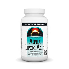 Front view of Source Naturals Alpha Lipoic Acid Time Release 120 tablets bottle