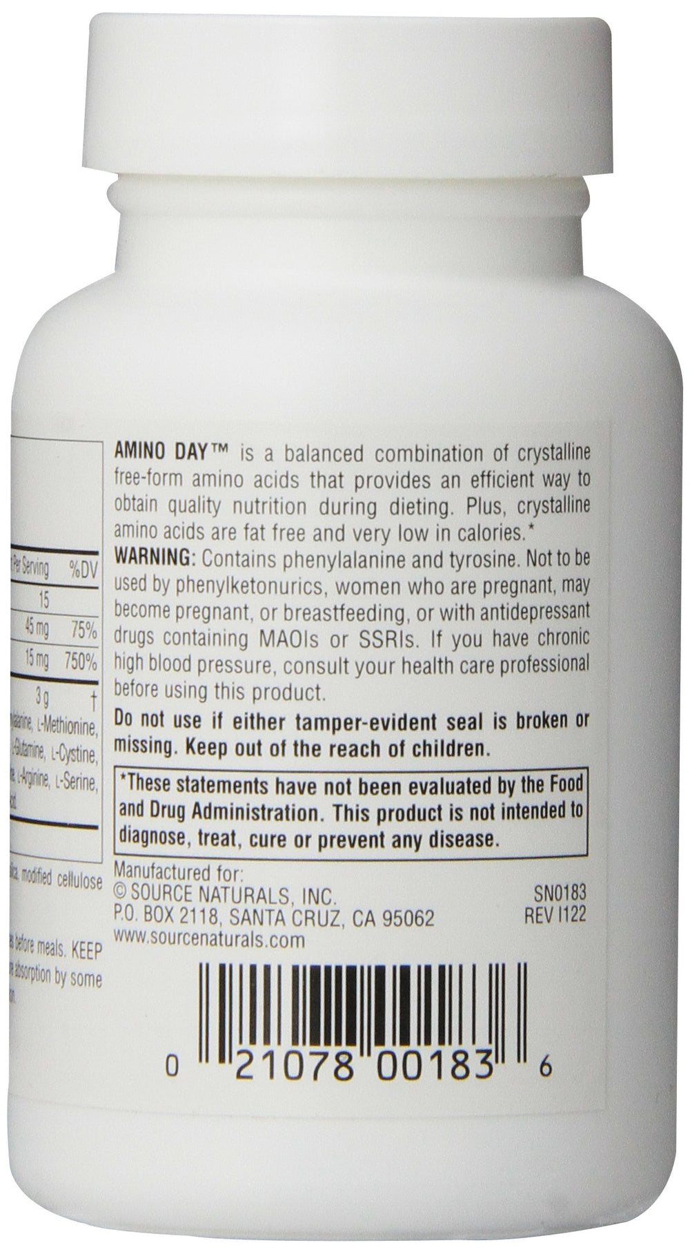 Ingredients list showing free-form amino acids
