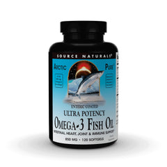 Front view of Source Naturals ArcticPure Omega-3 850mg enteric coated 120 softgels bottle