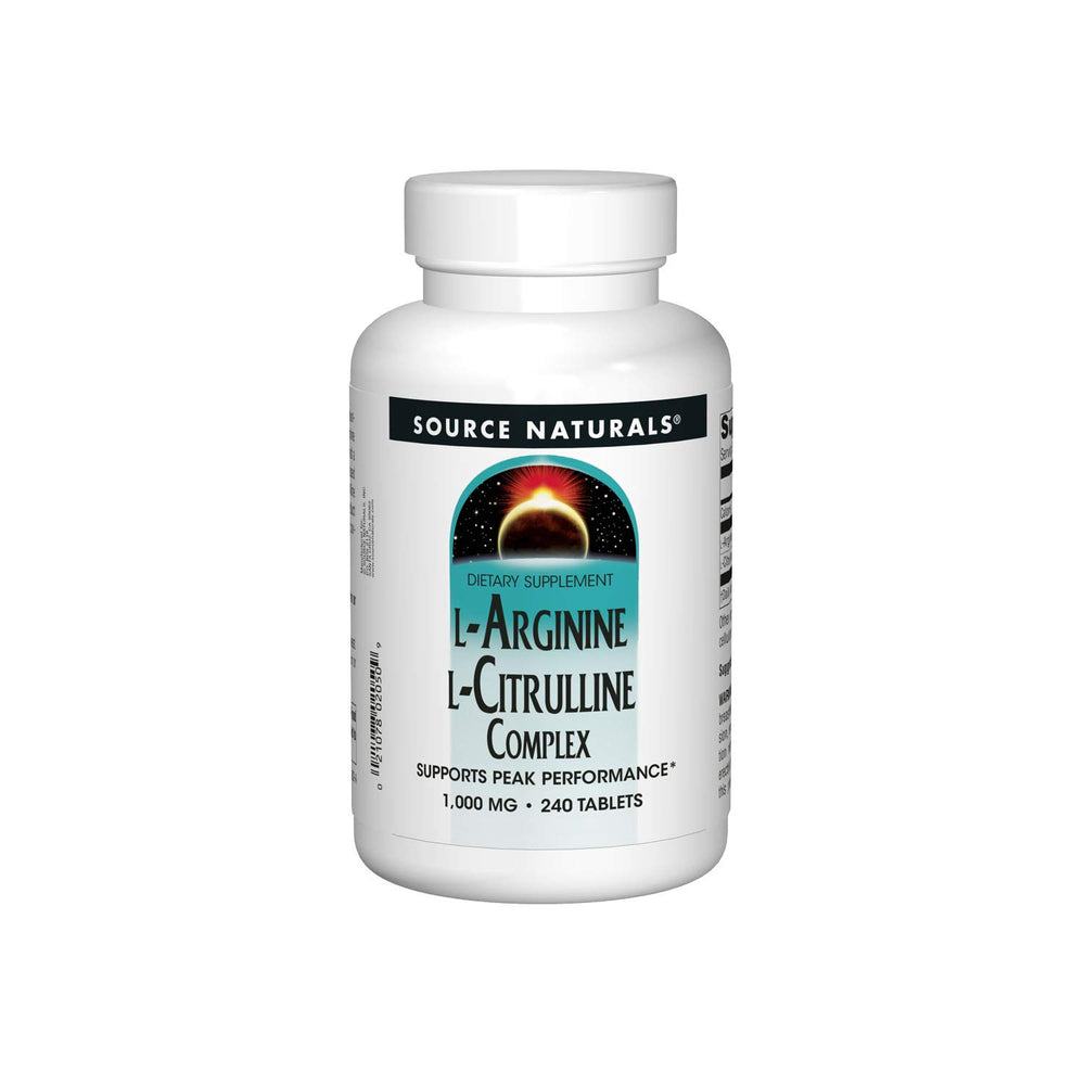 Front view of Source Naturals L-Arginine L-Citrulline Complex bottle