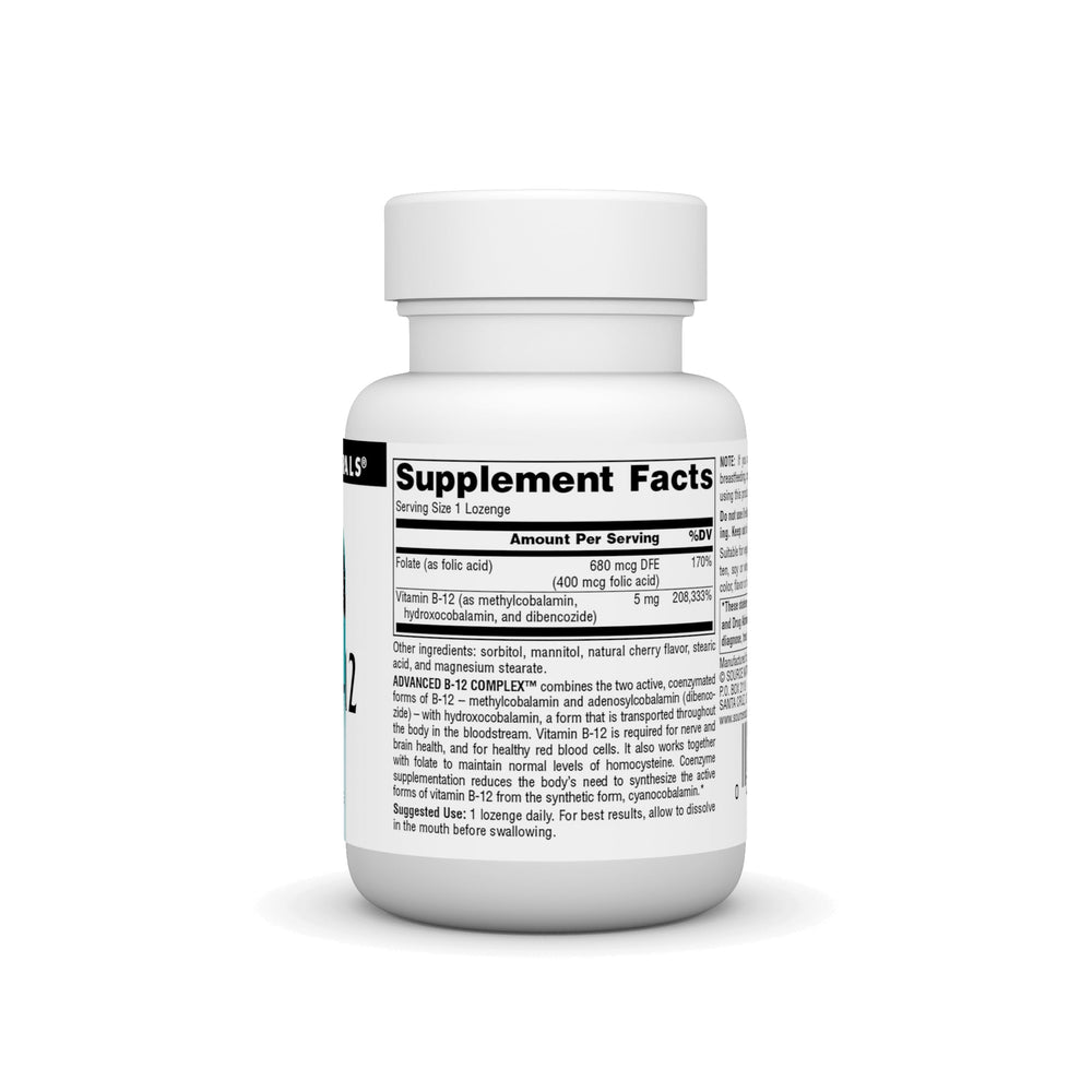 Front view of Source Naturals B-12 Complex lozenges packaging