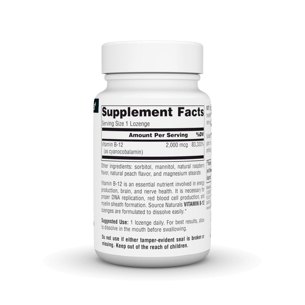 Source Naturals Vitamin B-12 lozenge bottle label