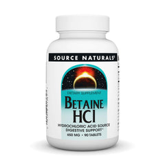 Front label of Source Naturals Betaine HCl 650 mg 90 tabs