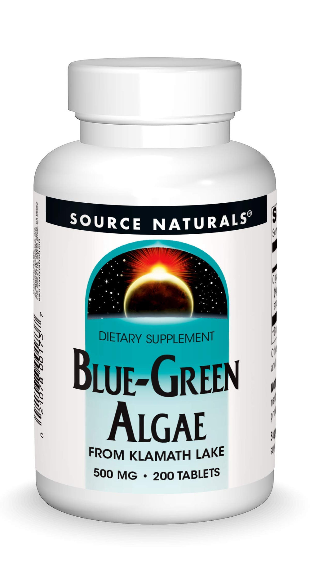 Bottle of Source Naturals Blue Green Algae 500 mg, 200 tablets