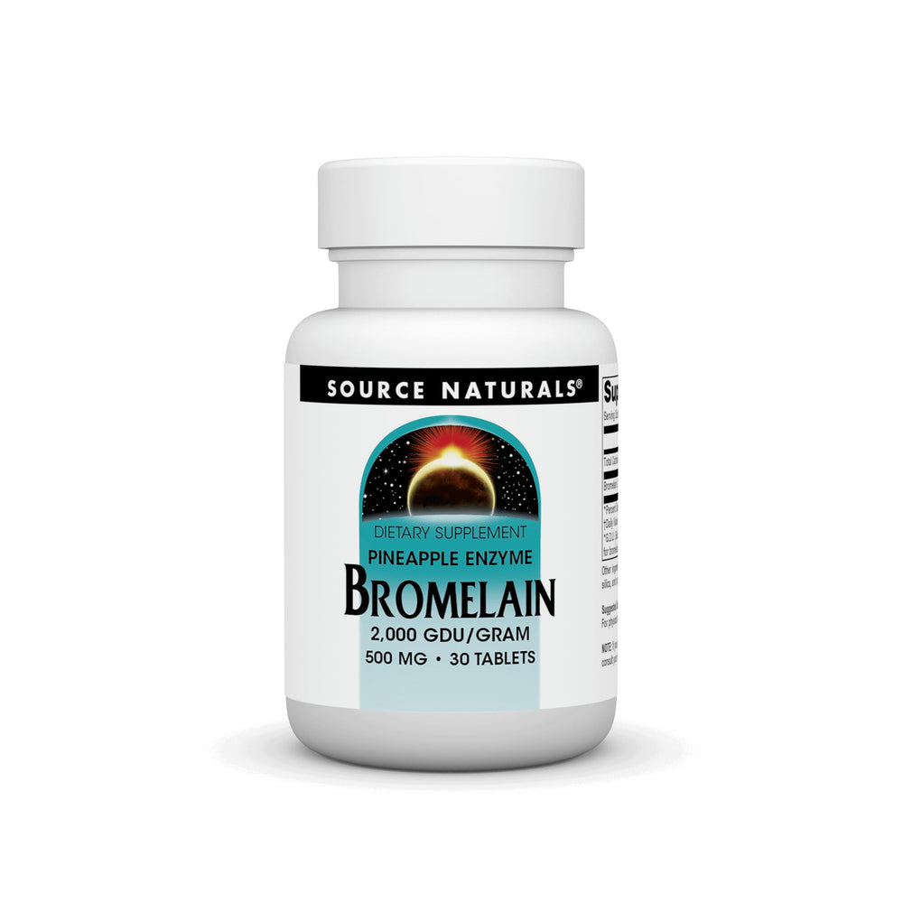 Bottle of Source Naturals Bromelain 500mg (2000 GDU) 30 tablets with front label