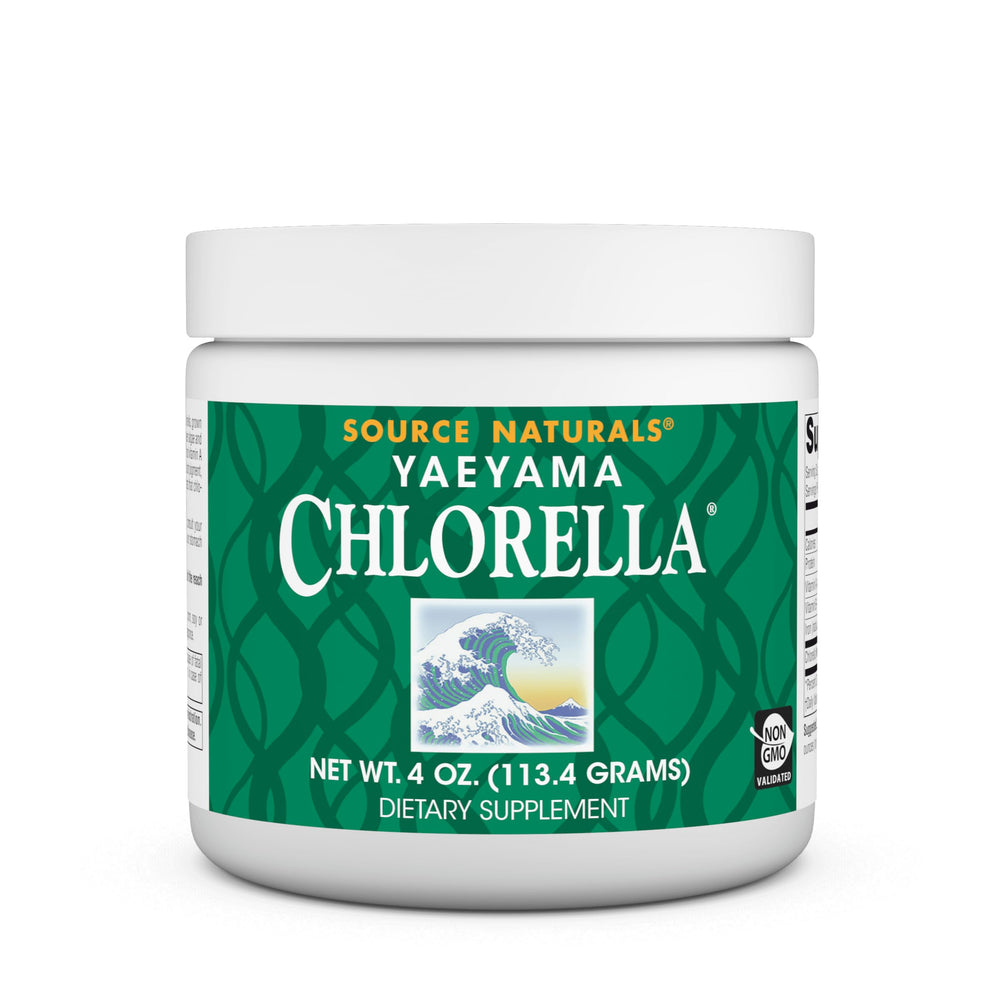 Product label for Source Naturals Chlorella Yaeyama 4 oz powder