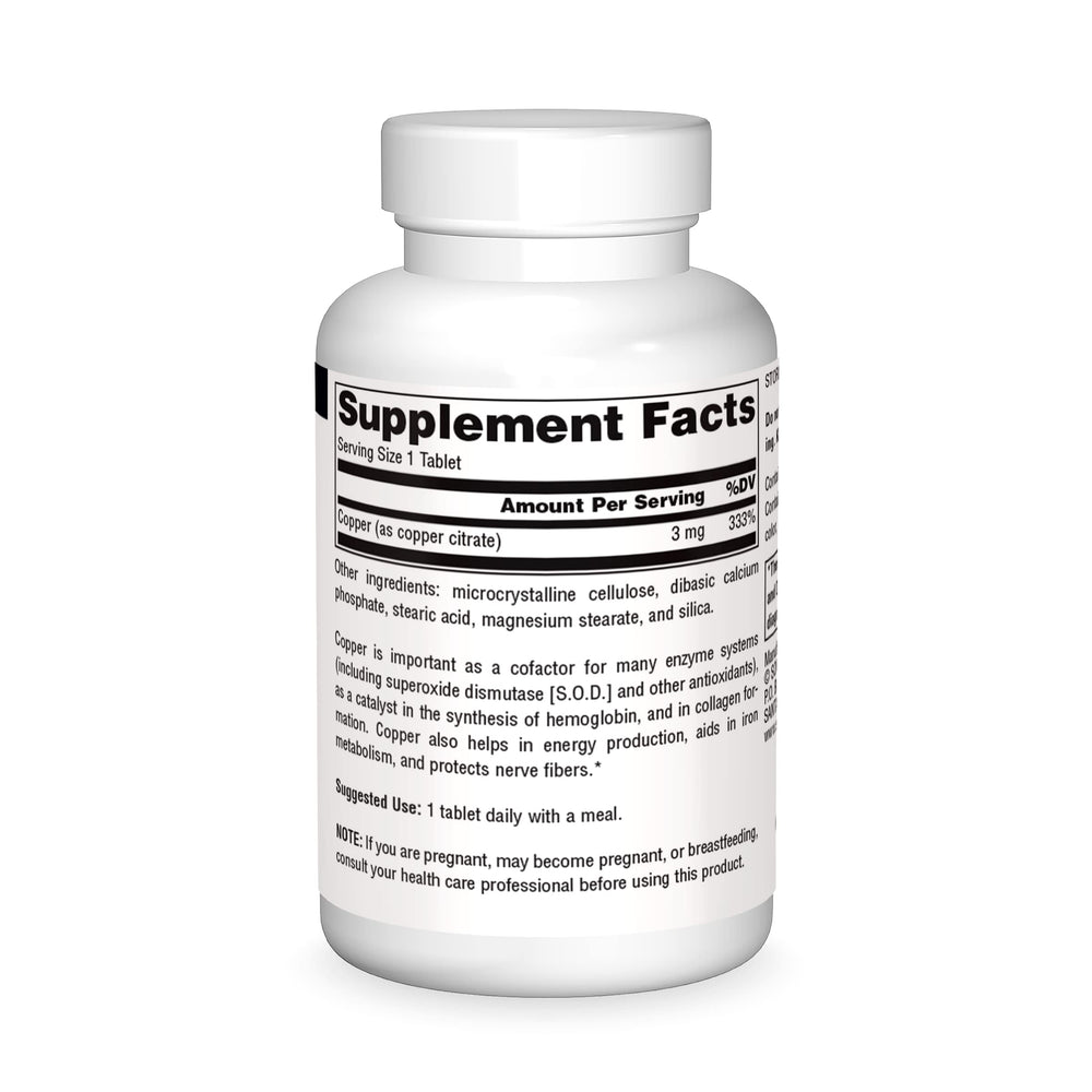 Close-up of Source Naturals Copper tablets