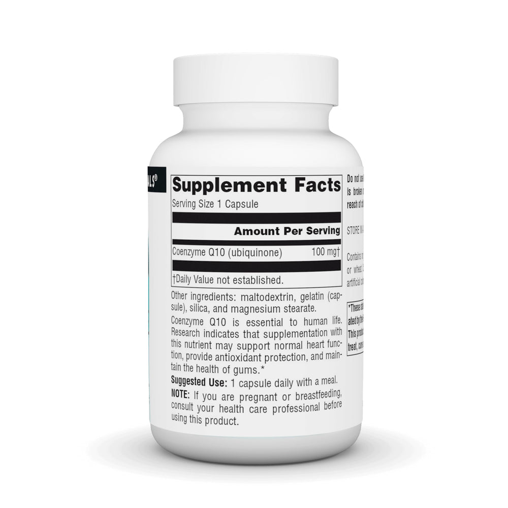 Close-up of CoQ10 100 mg capsules