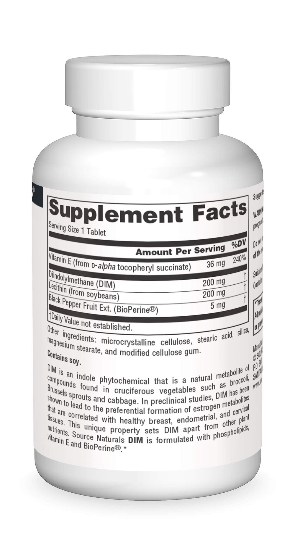 Front packaging of Source Naturals DIM 200mg with BioPerine