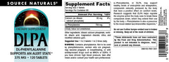 DLPA ingredients and 375 mg tablet label