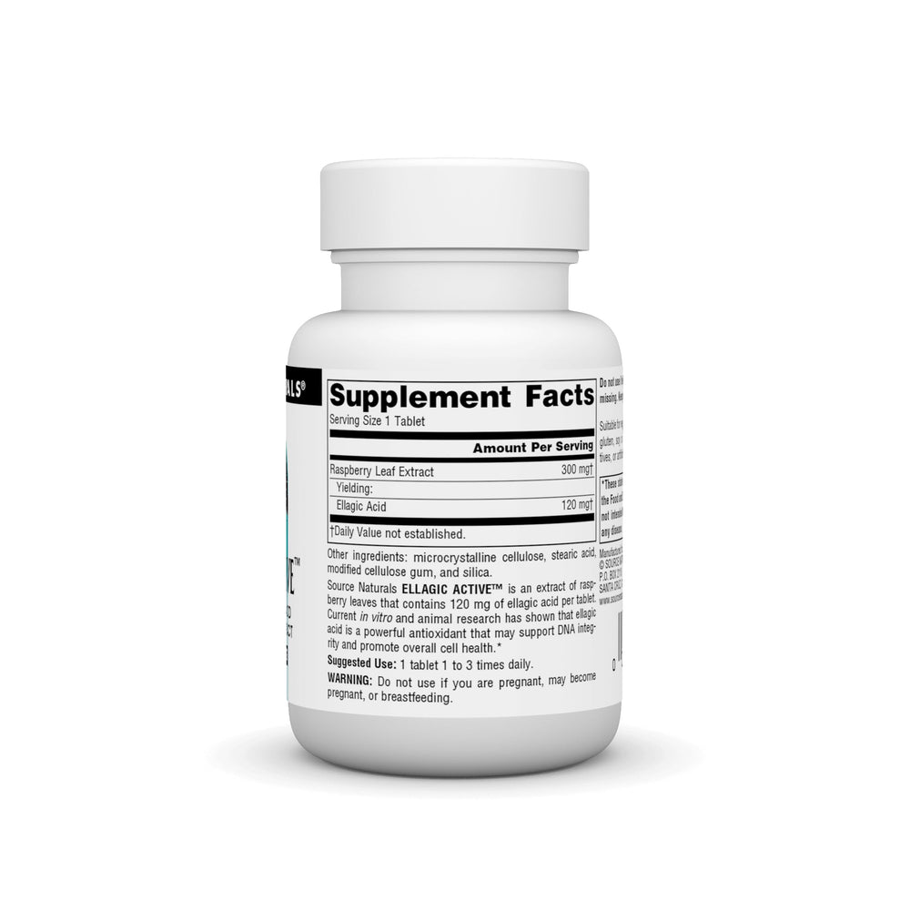Label indicating 120 mg ellagic acid per tablet