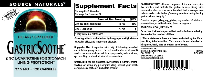 Two capsules from Source Naturals GastricSoothe Zinc L-Carnosine