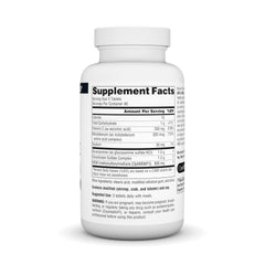 Close-up of product label detailing ingredients and 120-tablet count