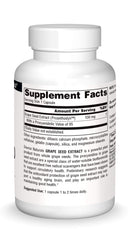 Back view of Source Naturals Grape Seed Extract bottle showing supplement facts