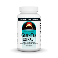 Front view of Source Naturals Green Tea Extract 500 mg bottle with 120 tablets