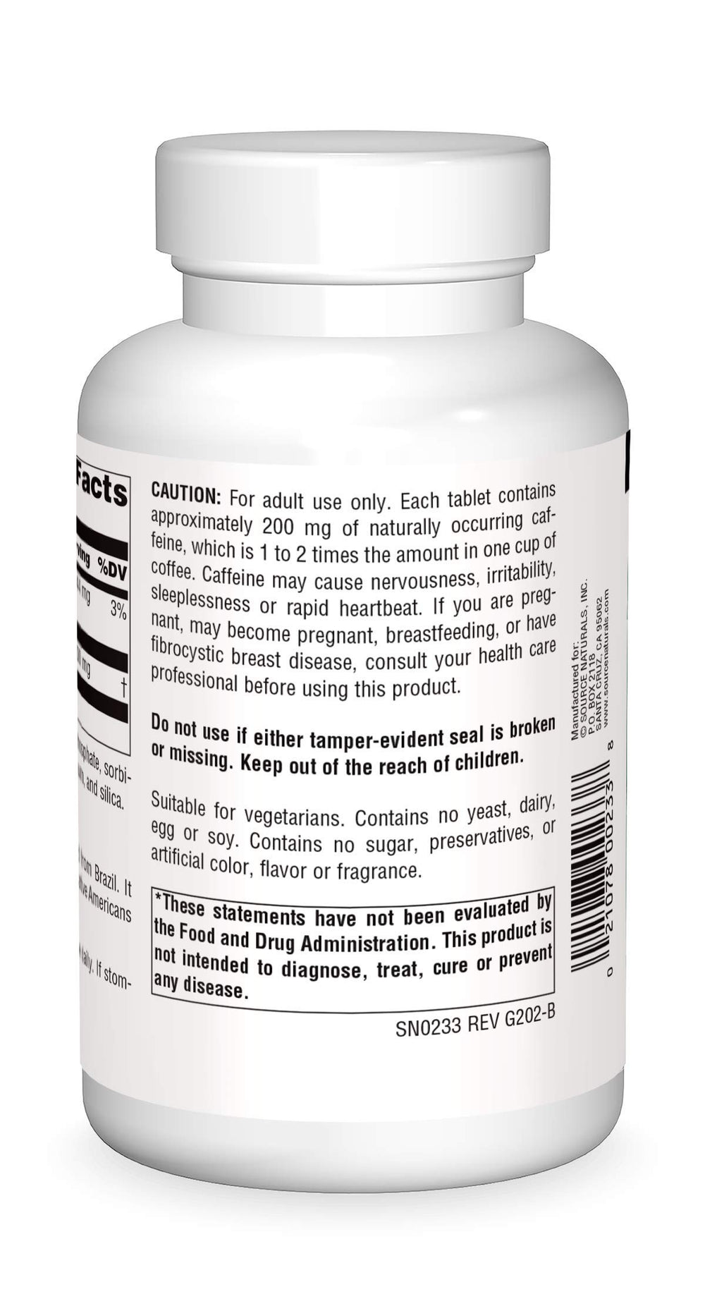 Source Naturals Guarana Energizer tablet closeup for daytime alertness and energy.