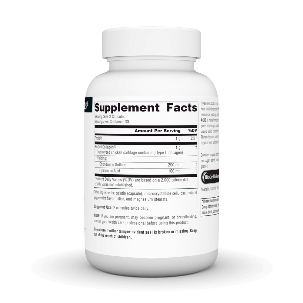 Close-up of Hyaluronic Acid 50mg label on bottle