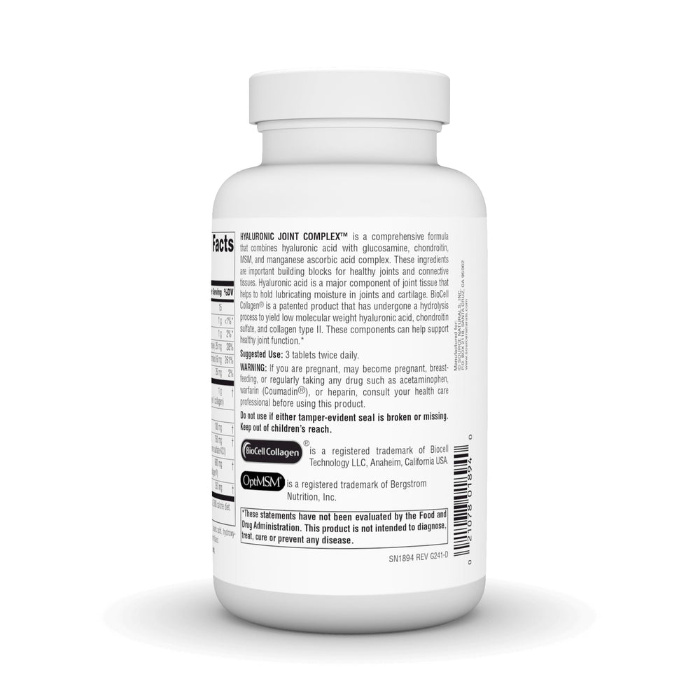 Supplement bottle and blister pack for Hyaluronic Joint Complex
