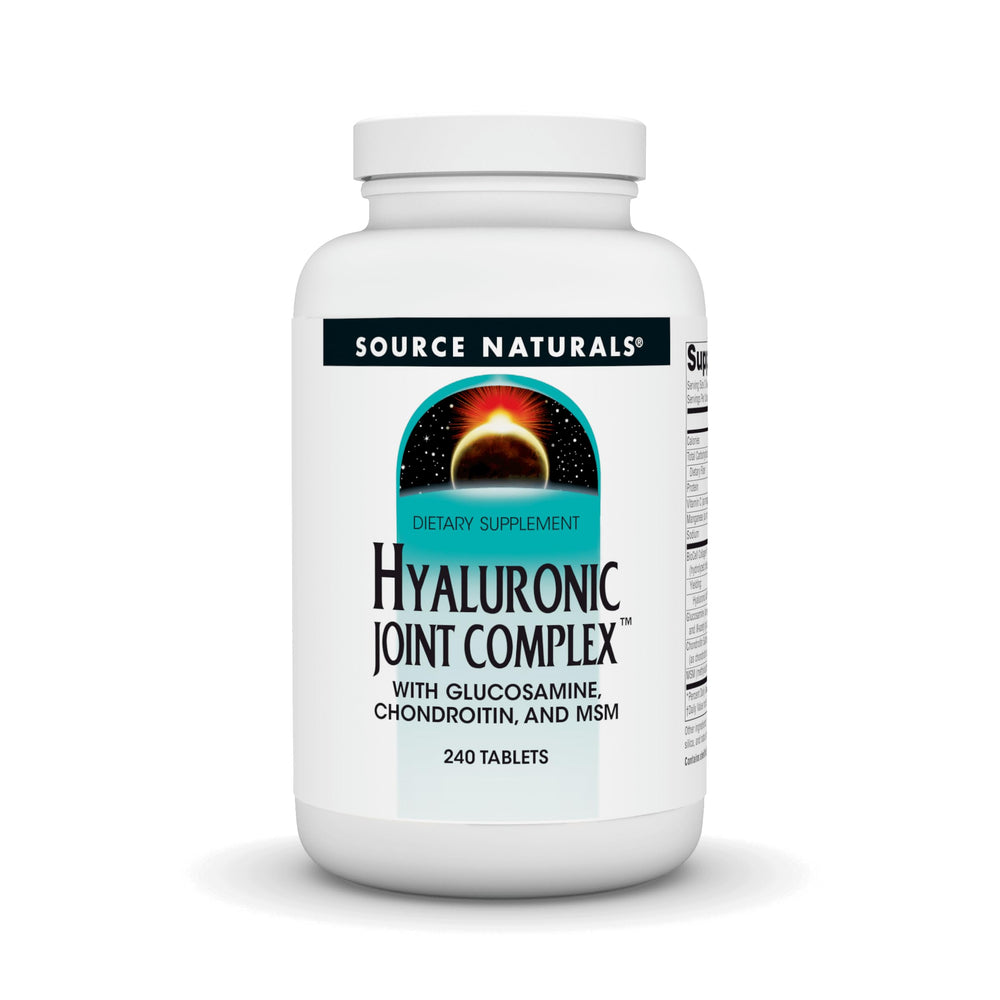 Bottle front view of Source Naturals Hyaluronic Joint Complex with Glucosamine, Chondroitin & MSM (240 tablets)